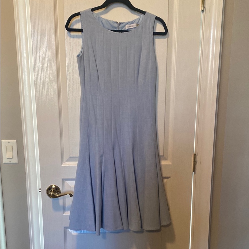 Calvin Klein Pleated Blue A-Line Dress
